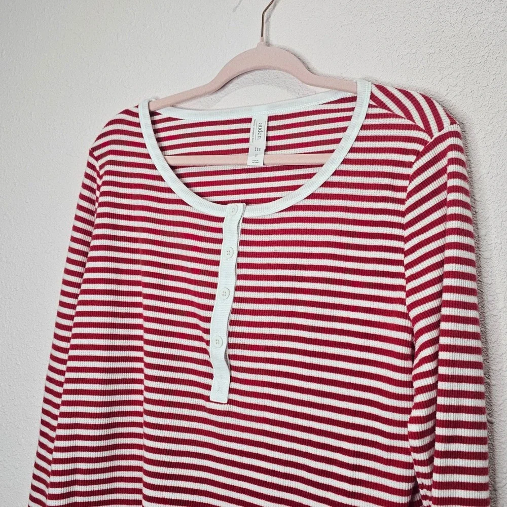 Auden‎ Sleepwear Womens Size XL Christmas Pajama Set Red White Striped Top Pants - Picture 4 of 8